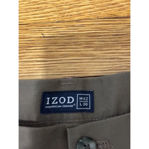IZOD Mens American Chino Pants Size 42x30 Brown Twill Flat Front Khakis NWT $60 - Picture 4 of 9